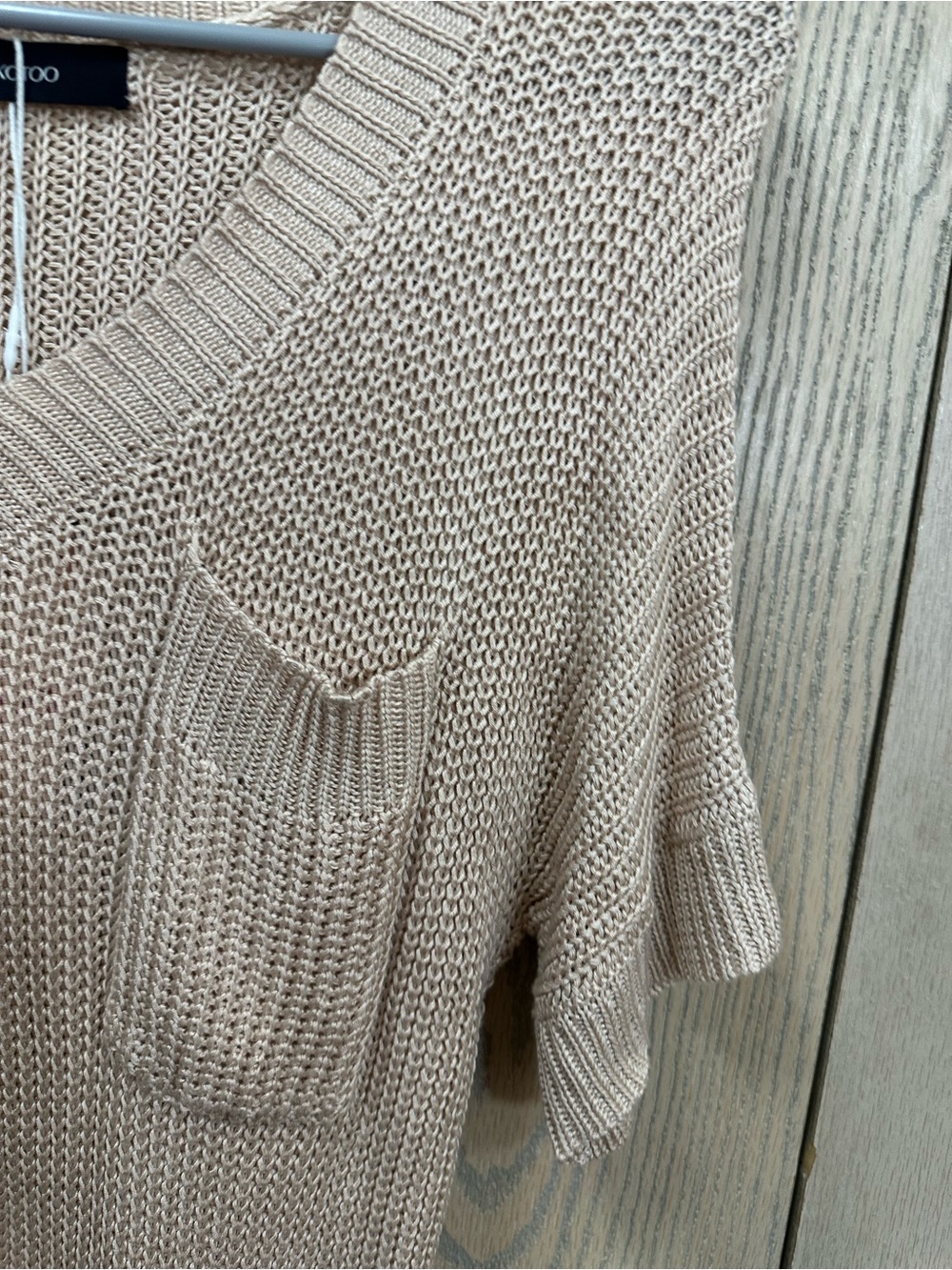 Beige Short Sleeve V Neck Knit Sweater Tunic Medium - Picture 3 of 8